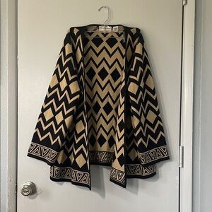 Alfred Dunner Black and Cream glitter Geometric Open-Front Cardigan